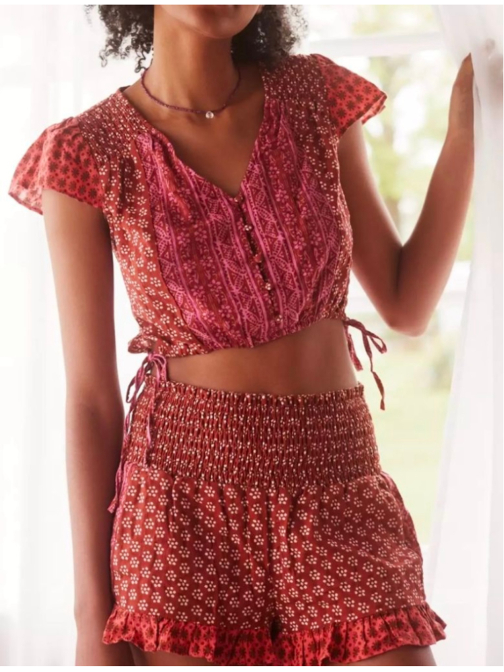 Anthropologie Crop Button Front Top Size S